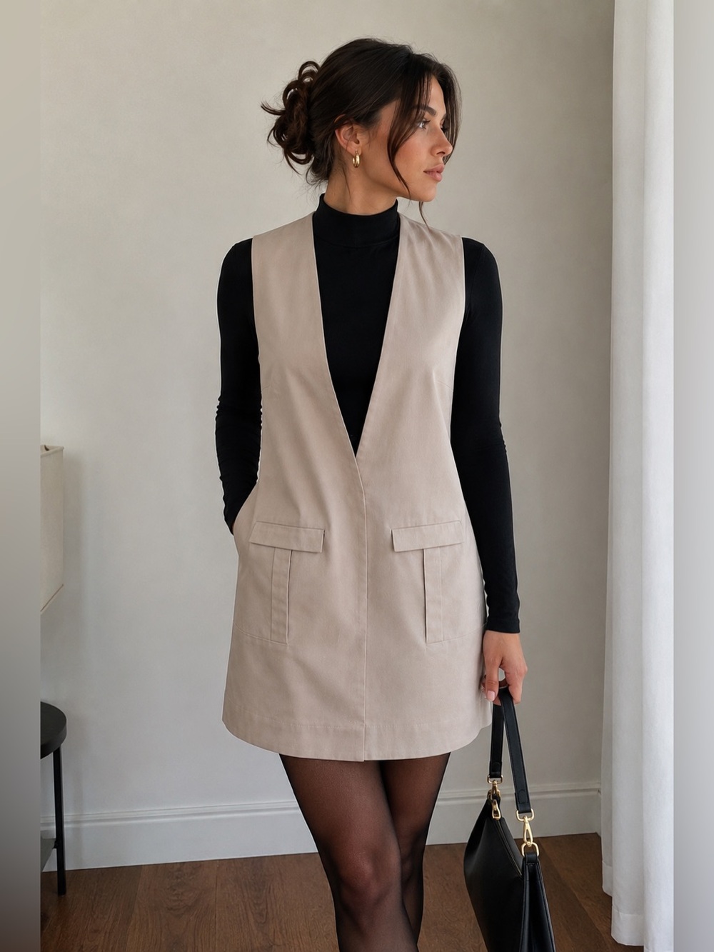 Hugo Boss Taupe Lightweight vest shirt dress with Red Label. Hugo boss vintage